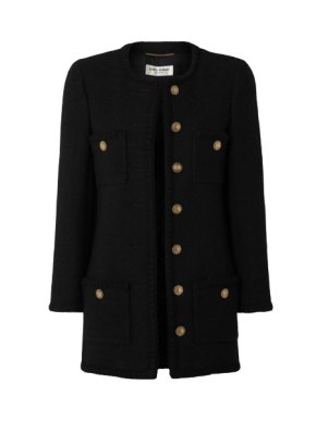 Saint Laurent Black Wool Tweed Longline Jacket