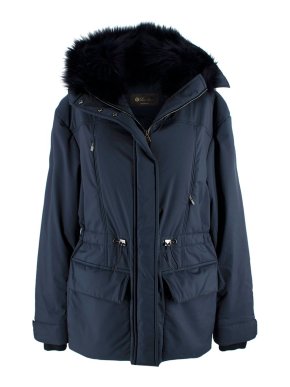 Loro Piana Navy Fox Fur-Trimmed Puffer Jacket