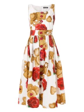 Dolce & Gabbana Biscotti And Rose Cotton Midi Dress