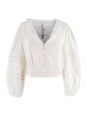 LoveShackFancy White Salida Cropped Blouse