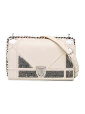Dior Cream Medium Diorama Sequin Flap Bag