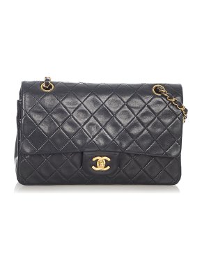 Chanel Vintage Black Lambskin Leather Small  Double Flap Bag