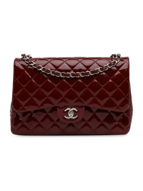 Chanel Burgundy Patent Leather Jumbo Double Flap Bag