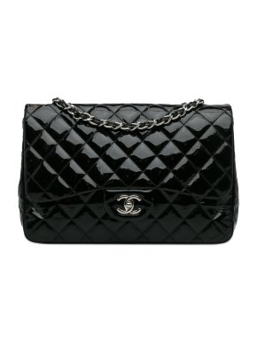 Chanel Black Patent Leather Jumbo Single Flap Bag