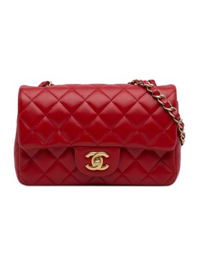 Chanel Red Lambskin Mini Rectangular Single Flap Bag