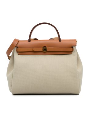 Hermes Tan Leather and Toile Herbag Zip 31