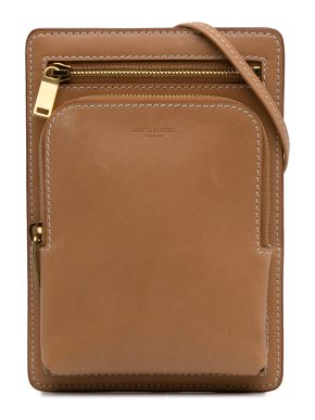 Saint Laurent Brown Leather Strapped Pouch Crossbody