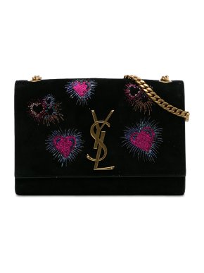 Saint Laurent Black Small Suede Monogram Kate Heart Firework Crossbody Bag