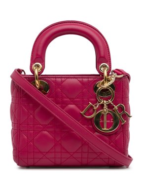 Pink  Lambskin Leather Mini Cannage Lady Dior