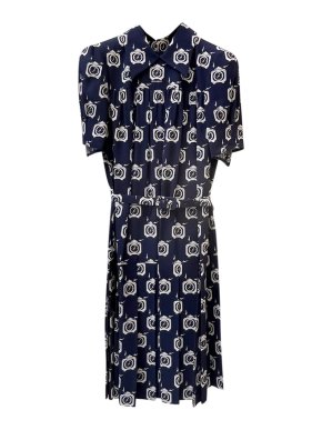 MiuMiu Navy Clock Printed Midi Dress