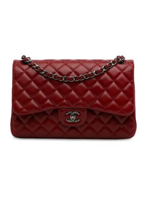 Chanel Red Lambskin Jumbo Classic Double Flap Bag