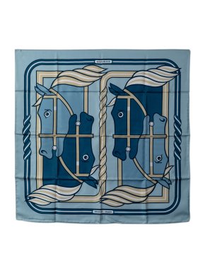 Hermes Blue 'Quadrige' Silk Scarf