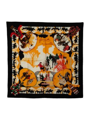 Hermes Chanel Black 'Feria de Sevilla' Silk Scarf