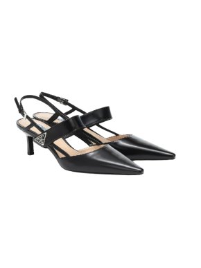 Prada Black Brushed Leather Slingback Heels