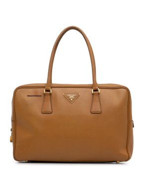 Prada Brown Saffiano Lux Bauletto Bag