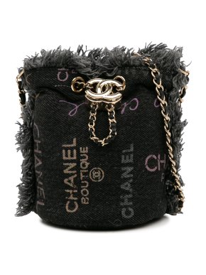Chanel Black Logo Mini Denim Bucket Bag