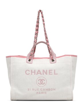 Chanel White Canvas Deauville Tote Bag