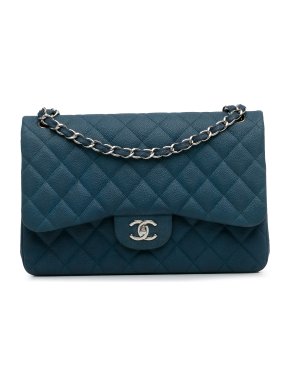Chanel Blue Caviar Leather Jumbo Classic Double Flap Bag