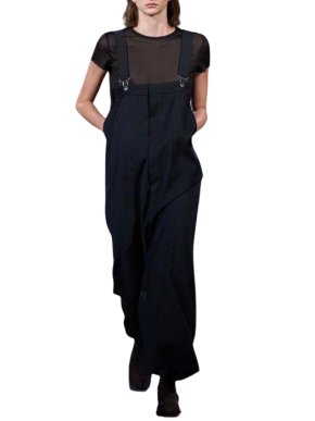 Tibi Black Dominic Pinstripe Wide Leg Overalls