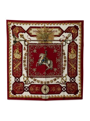 Hermes Red 'Lvdovicvs Magnvs' Silk Scarf 90x90