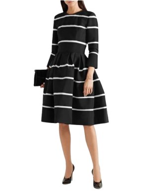 Carolina Herrera Black Striped Three Quarter Sleeve Cocktail Dress