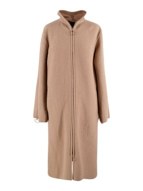 Bevza Camel Longline Wool Coat with Zipper Detail 1