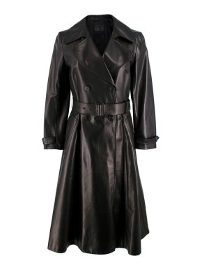 Prada Black Double-Breasted Leather Trench Coat