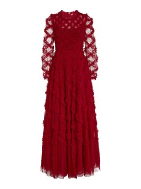 Needle & Thread Exclusive Cherry Red Long-Sleeve Evelyn Gown