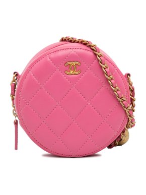 Chanel Pink Lambskin Round Pearl Crush Crossbody Bag