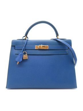 Hermes Kelly 32 Sellier in Blue Courchevel Leather with Gold Hardware