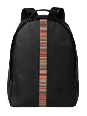 Paul Smith Black Leather 'Signature Stripe' Backpack