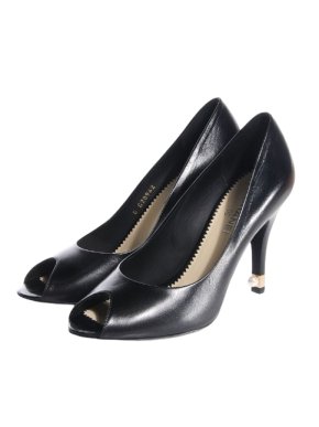 Chanel Black Leather Pearl-heel Pumps