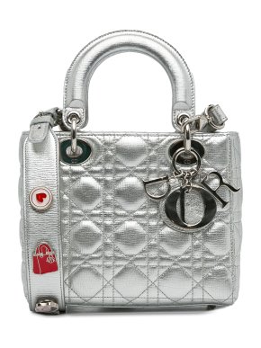 Silver Calfskin Leather Small Cannage My ABCDior Lady Dior