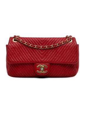Chanel Red Chevron Medium Medallion Charm Surpique Flap Bag