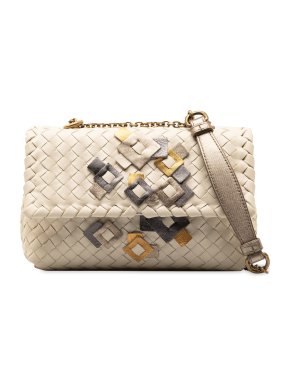 Bottega Veneta Cream Leather Baby Intrecciato Olimpia Crossbody