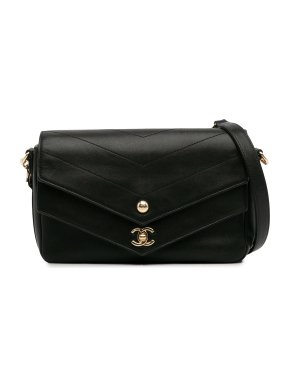 Chanel Calfskin Elaphe Double Chevron Flap Bag