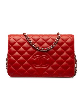 Chanel Diamond CC Lambskin Wallet on Chain