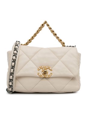 Chanel Cream Medium 19 Lambskin Flap Bag