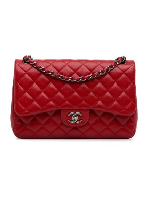 Chanel Red Caviar Leather Jumbo Double Flap Bag