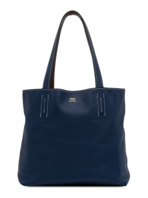 Hermes Navy Clemence Double Sens 36 Tote Bag