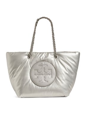 Tory Burch Silver Metallic Ella Soft Tote Bag