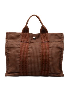 Hermes Brown Toile Herline PM Tote Bag