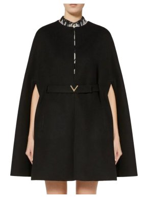 Valentino Black Belted Brushed Wool And Cashmere-blend Felt Cape