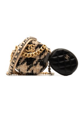 Chanel Beige Houndstooth Tweed 19K Crossbody Bag