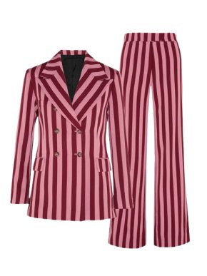 Alexa Chung Pink Striped Double-breasted Trouser Suit