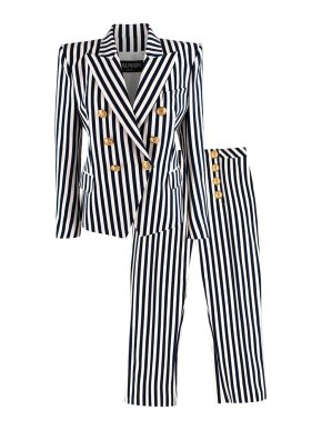 Balmain White and Navy Striped Double Breasted Blazer and Trouser Suit