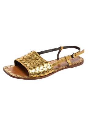 Bottega Veneta Gold Intrecciato Leather Sandals