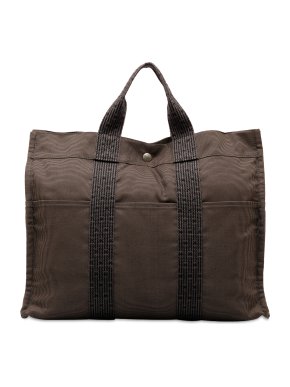Hermes Brown Toile Herline MM Tote Bag