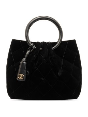 Chanel Vintage Black Velvet Ring Handle Bag
