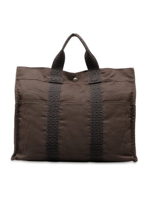 Hermes Brown Toile Herline MM Tote Bag